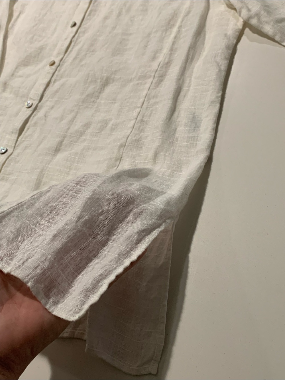Eileen Fisher White Organic Handkerchief Linen Mandarin Collar Shirt, Fits Small - Picture 5 of 11